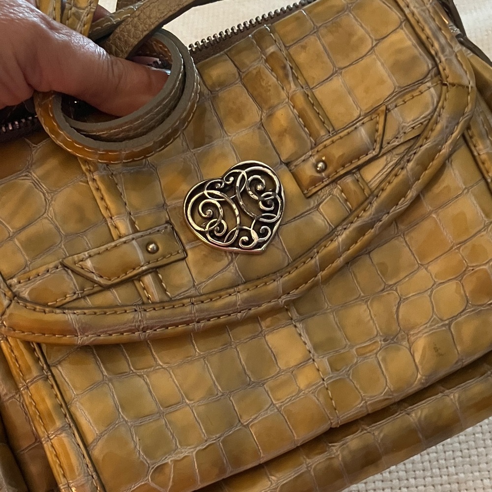 Brighton Yellow-Gold Crocodile Patent Leather Crossbody